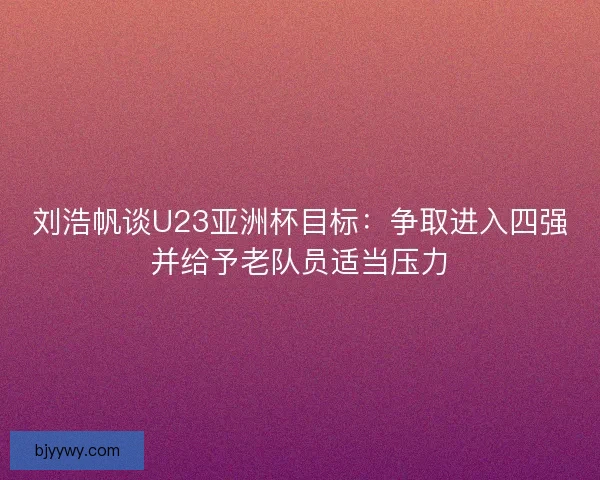 刘浩帆谈U23亚洲杯目标：争取进入四强并给予老队员适当压力