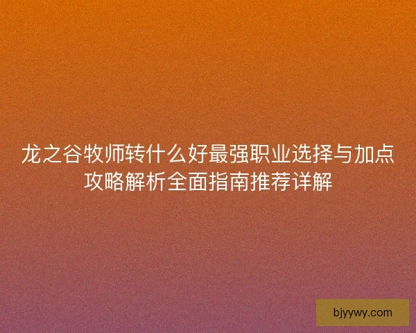 龙之谷牧师转什么好最强职业选择与加点攻略解析全面指南推荐详解